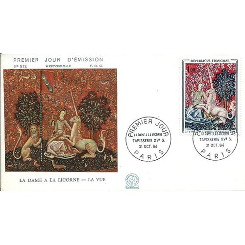 France 1964, Belle Enveloppe 1er Jour Fdc 512, Timbre Yvert 1425, "La Dame A La Licorne", Tapisserie, Musee De Cluny - Paris. -