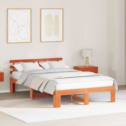 Vidaxl Cadre De Lit En Bois De Pin Brun Ciré Bois Massif 120 X 190 Cm