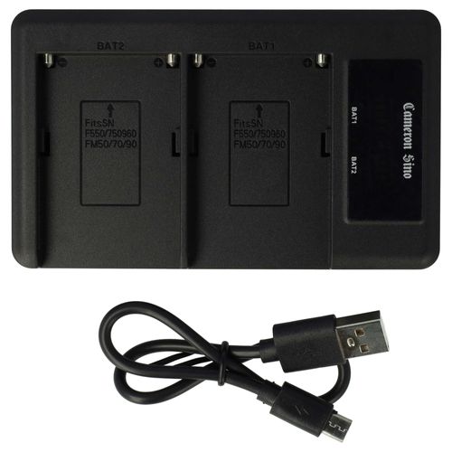 vhbw Chargeur double compatible avec Hitachi VM-H955LA, VMH9955LA, VMH9965LA, VMH9975LA caméra caméscope action-cam - Station + câble micro-USB