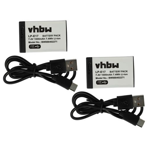 vhbw 2x Batteries compatible avec Saramonic VmicLink5 RX+, TX, TX+, RX appareil photo (1000mAh, 7,4V, Li-ion), prise USB-C