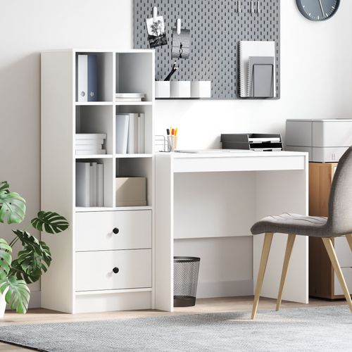 Bureau Vidaxl Blanc Avec Rangement En Bois D'ingénierie, Bureau Vidaxl Blanc 80x50x76 Cm En Bois D'ingénierie
