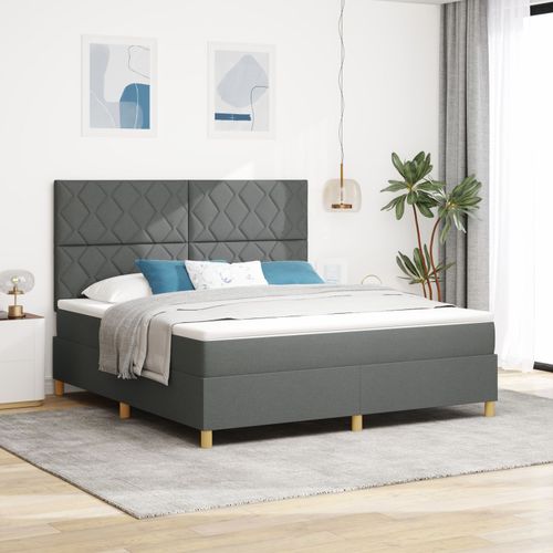 Vidaxl Lit À Ressort Avec Matelas Et Led Gris Foncé 180x200 Cm En Tissu