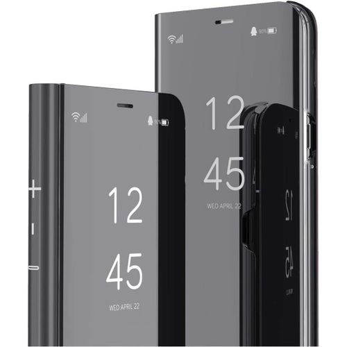 Realme 6 Pro Miroir Housse Coque Etui A Rabat, Mirror Smart View Standing 360¡Ã Protecteur Etui Coque Pour Realme 6 Pro. Flip Mirror: Black