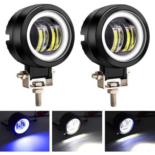 2pcs 20w Phares Avant Pour Moto Avec Blanc Angel Eye,3? Rond Feux Led Antibrouillard 12v 24v Feu Additionnel Moto Phare Supplémentaire Pour Moto 4x4 Suv Atv Tracteur