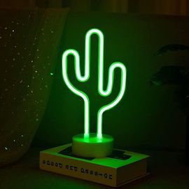 Enseigne Lumineuse Led Néon Décor De Chambre Veilleuses Éclairage Intérieur À Piles Et Alimenté Par Usb Lampes De Nuit Et De Table Pour Bar De Fête De Noël (Cactus Vert)