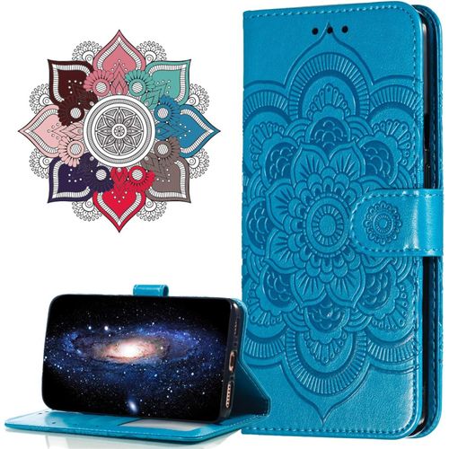 Cuir Premium Coque Pour Realme 6, [Stand Support] [Porte-Cartes De Credit] [Fermeture Magnetique] Portefeuille Etui Housse Pour Realme 6. Ld Mandala Blue