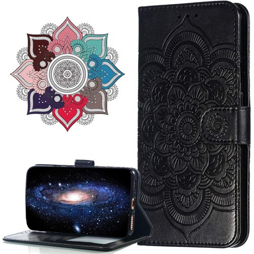 Cuir Premium Coque Pour Realme 6, [Stand Support] [Porte-Cartes De Credit] [Fermeture Magnetique] Portefeuille Etui Housse Pour Realme 6. Ld Mandala Black