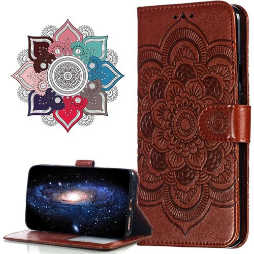 Cuir Premium Coque Pour Realme 6 Pro, [Stand Support] [Porte-Cartes De Credit] [Fermeture Magnetique] Portefeuille Etui Housse Pour Realme 6 Pro. Ld Mandala Brown