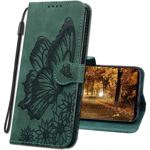 Coque Pour Xiaomi Redmi Note 10s Rabat Etui, Xiaomi Redmi Note 10 Protection Housse En Cuir Pu, Coques Portefeuille Pour Xiaomi Redmi Note 10 4g / Redmi Note 10s. Cy2 Butterfly Green