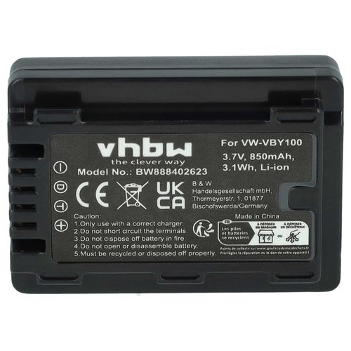 vhbw Batterie compatible avec Panasonic HC-V201, HC-V500, HC-V700, HC-V700M, HC-V707, HC-V130K, HC-V201K appareil photo (850mAh, 3,7V, Li-ion)