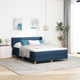 Lit À Ressorts Vidaxl Avec Matelas Bleu 140x190 Cm Tissu, Tête De Lit Design Lignes Bleu 140 Cm Tissu
