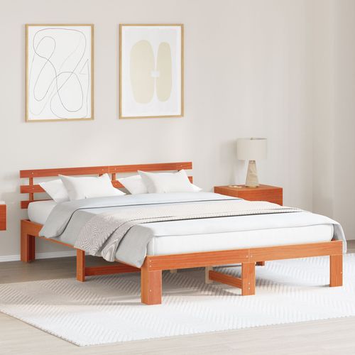 Vidaxl Cadre De Lit En Bois De Pin Marron Ciré Bois Massif 140 X 200 Cm