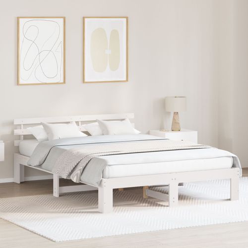 Vidaxl Cadre De Lit En Bois Blanc Blanc Bois 150 X 200 Cm Durable