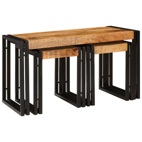 Vidaxl Tables Gigognes 3 Pcs Bois Massif Rugueux De Manguier