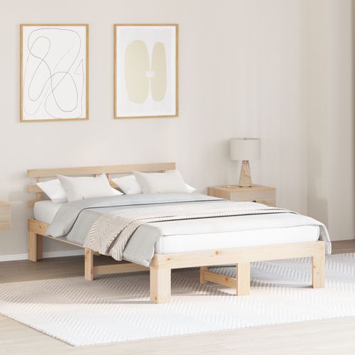 Vidaxl Cadre De Lit En Bois De Pin Bois Naturel Bois Massif 140 X 190 Cm