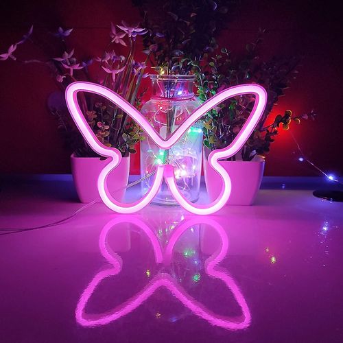 Enseignes Au Néon Papillon, Lumière Au Néon Alimentée Par Batterie 3-Aa.