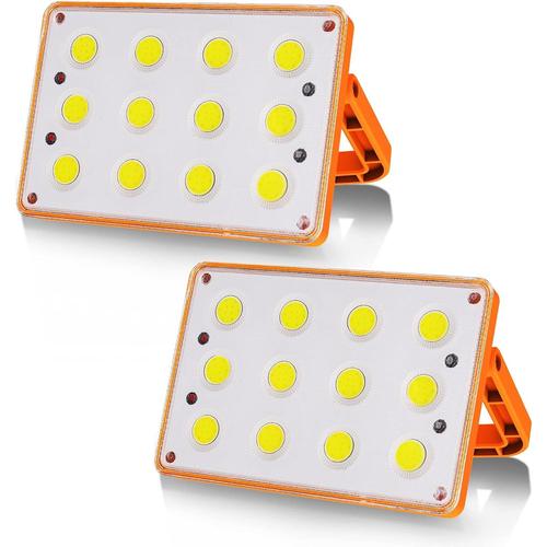 2 Packs 60w Projecteur Led Rechargeable 120 Cob 4 Modes Lampe Rechargeable Solaire Projecteur Led Chantier Lampe De Travail Étanche Spot Led Rechargeable, Lumière D'urgence, Pour Camping, Bricolage