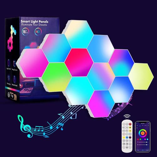 Lampe Led Hexagonale, Appliques Murales Led Hexagonales Avec Télécommande, Lampe De Jeu Rvb Intelligente Diy Géométrie Épissage Quantique Lumière Avec Alimentation Usb Pour La Décoration De Fête De Jeu, 12 Pcs