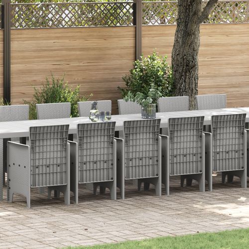 Ensemble De Salle À Manger De Jardin De 17 Pièces Gris Clair En Poly Rattan, Table De Jardin Gris Clair 250x100x73 Cm En Poly Rattan, Table De Jardin Gris Clair 150x100x73 Cm En Poly Rattan, Chaises De Jardin 4 Pièces Gris Clair En Poly Rattan
