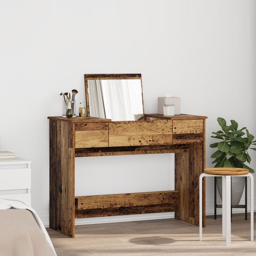 Vidaxl Table De Maquillage Avec Miroir Bois Vieilli 100x45x76 Cm