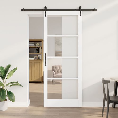 Set de porte coulissante vidaXL avec kit de fixation blanc 93x232 cm bois massif de pin, Porte intérieure vidaXL avec verre 'ORKDAL'blanc 93x232x4 cm