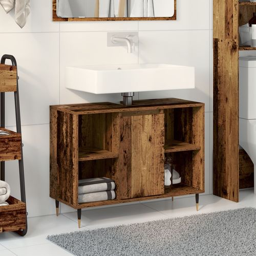 Vidaxl Coiffeuse Rustique De Salle De Bain Bois Vieilli Bois Massif Moyen
