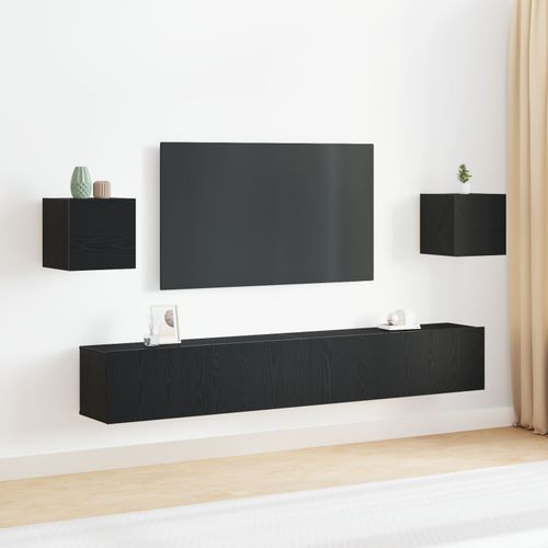 Ensemble De Meubles Tv Vidaxl 6 Pièces En Bois Reconstitué Noir Monté Au Mur, Meubles Tv Muro Vidaxl 2 Pcs Chêne Noir 30,5x30x30 Cm, Meuble Tv Mural En Chêne Noir Vidaxl 100x30x30 Cm En Bois Reconstitué