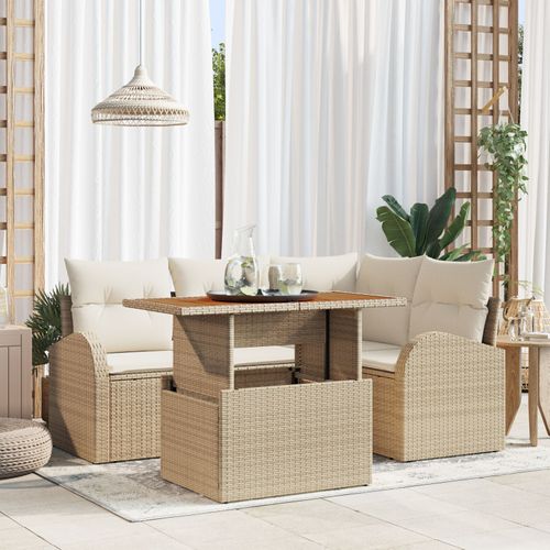 Vidaxl Ensemble De Dîner De Jardin De 5 Pièces Avec Coussins Beige Rattan Poly Acacia