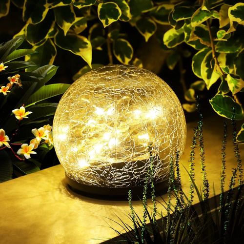 Lanternes Solaires D'extérieur, Lampe De Pelouse, Lampes De Jardin, Lampe Solaire, Décoration Extérieure, Boule De Verre Fissuré, Étanche, Contrôle Intelligent De La Lumière (12 Cm)