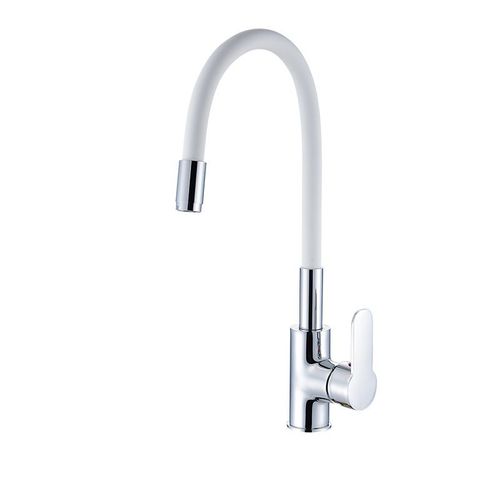 Robinet de Cuisine Flexible Bec Haut Orientable Librement Mitigeur Évier Flexible Laiton Chromé et Blanc Robinet Evier Monotrou à Eau Chaude et Froide?Robinet de Cuisine avec Bec Flexible, Mitigeur d'évier Monocommande, Chrome, , Blanc/Chromé
