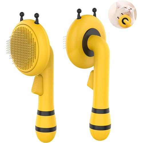 Brosse Chiens Chats, Autonettoyante Pour Poils Adapté Pour Les Chiens Chats Cheveux Courts Et Longs (Jaune)