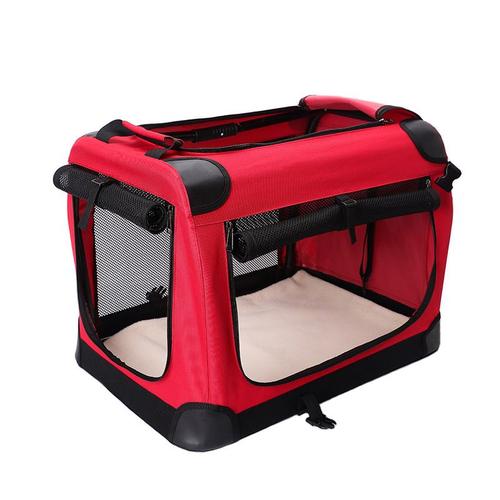 Caisse De Transport Pliable Pour Chien Voiture Box Sacoche (L) 70x52x50 Cm Rouge