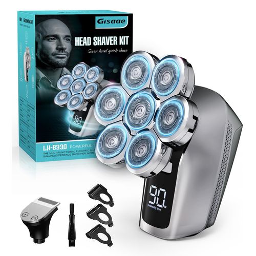 Rasoir Électrique Homme,Rasoir 7d Amélioré Pour Hommes Chauves,Ipx7 Rasoir Électrique,Kit De Toilettage De Barbe Avec Écran Led