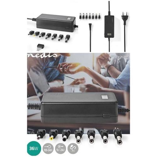 Adaptateur secteur universel Notebook PC 36W 5 - 24 V DC 1.80 m 2.4 A - 3.0 A 7 plug(s) Noir ALIM PC