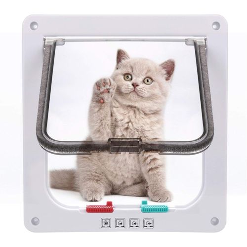 Chatière Pour Chat Chatière Magnétique Avec Verrou Rotatif À 4 Voies Pour Chat (L: 19*18*5.5cm, Blanc)