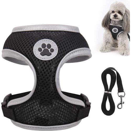 Harnais Chien, Harnais Chat Réfléchissant Harnais Chiot Reglable Antidérapant Sécurité Harnais Pour Chiens Chats Respirant Confortable Harnais Anti Traction Pour Chien,Chien Moyen,Chat,Chaton