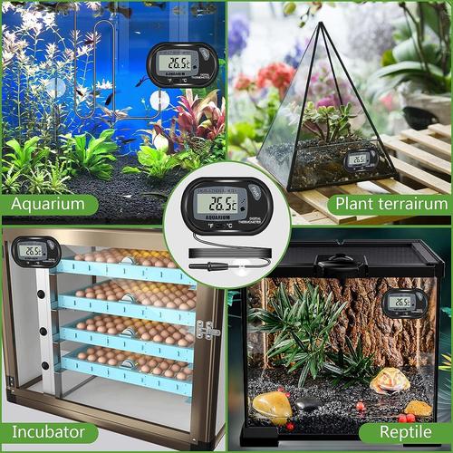 2 Pcs Numérique LCD Thermomètre pour Aquarium Fish Tank Vivarium Reptile  Terrarium (Noir)