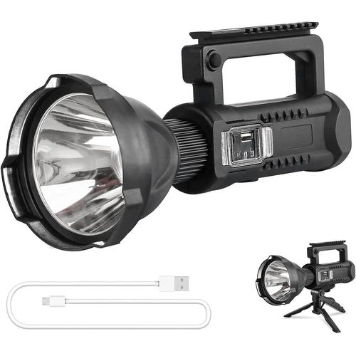 Lampe Torche À Led - Puissante Lampe De Poche Rechargeable Par Usb, Torche Extérieure Portable Super Lumineuse De 8000 Lumens 8000 Mah Avec 4 Modes D'éclairage Pour La Randonnée En Camping