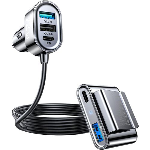 72w Prise Allume Cigare Usb 5 Ports, Chargeur Voiture Usb C Avec Extension De 1.5m Pour Le Chargement Du Siège Arrière, Adaptateur Allume Cigare Usb Charge Rapide Pour Iphone Galaxy Huawei Ipad, Etc.