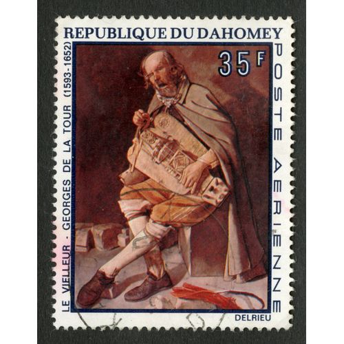 Timbre Oblitéré République Du Dahomay , Le Vieilleur , Georges De La Tour 1593 - 1652, 35 F, Poste Aérienne