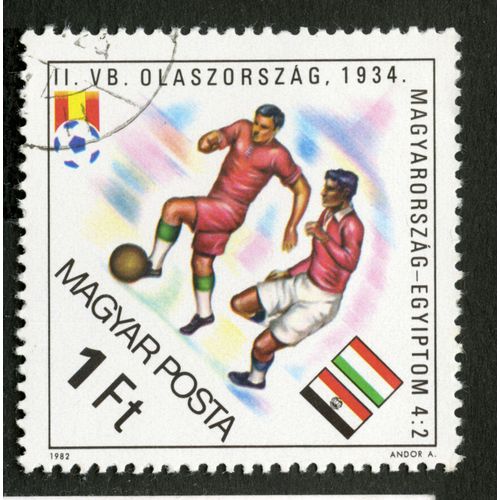Timbre Oblitéré Magyar Posta, Ii Vb Olaszorszag, 1934, Magyarorszag - Egyiptom 4:2, 1 Ft, 1982
