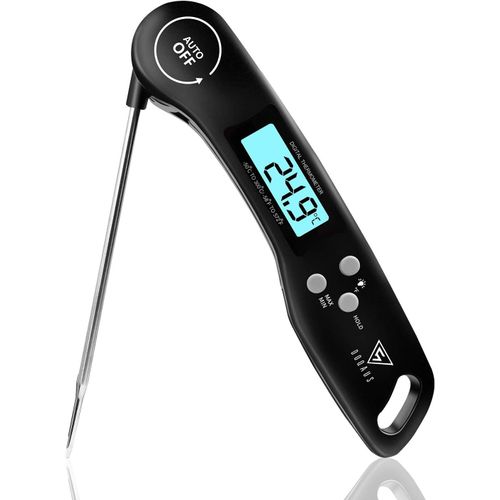 Thermomètre À Viande, Thermomètre De Cuisson À Lecture Instantanée, Thermomètre Alimentaire Numérique, Écran Lcd Rétroéclairé Longue Sonde Pliable Et Marche/Arrêt Automatique, Parfait Pour La Cuisine, Le Barbecue, L'eau, La Viande, Le Lait (Noir)