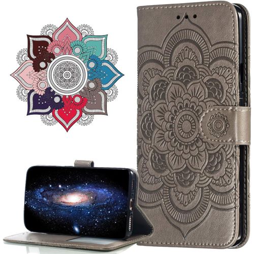 Cuir Premium Coque Pour Xiaomi Mi Note 10, [Stand Support] [Porte-Cartes De Credit] [Fermeture Magnetique] Portefeuille Etui Housse Pour Xiaomi Mi Note 10 Pro. Ld Mandala Grey