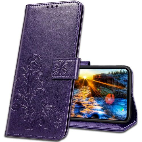 Coque Pour Xiaomi Redmi Note 9t, Housse En Cuir Xiaomi Redmi Note 9t 5g, Etui Telephone Xiaomi Redmi Note 9t Magnetique Etui Housse Pour Xiaomi Redmi Note 9t 5g. Luck Clover Purple