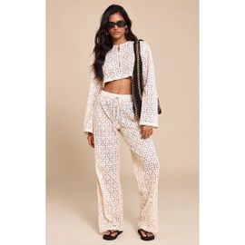 Pantalon Droit En Dentelle Crème, 42