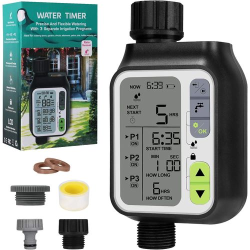 Minuterie D'irrigation Automatique,Minuterie Arrosage Automatique pour Jardin,Programmateur Arrosage Automatique,avec Fonction de Verrouillage Enfant,Imperméable,Grand Écran LCD