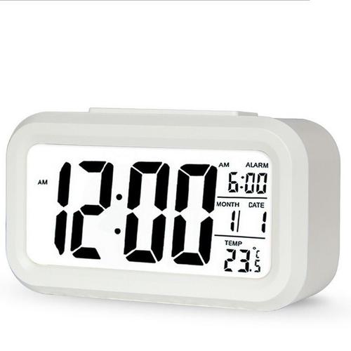 Réveil Digital Réveil Matin, Horloge Numérique Réveil à Pile Silencieux pour Enfants Adultes Grand écran LED Température Calendrier, Reveil de Voyage avec Veilleuse Snooze Fonction