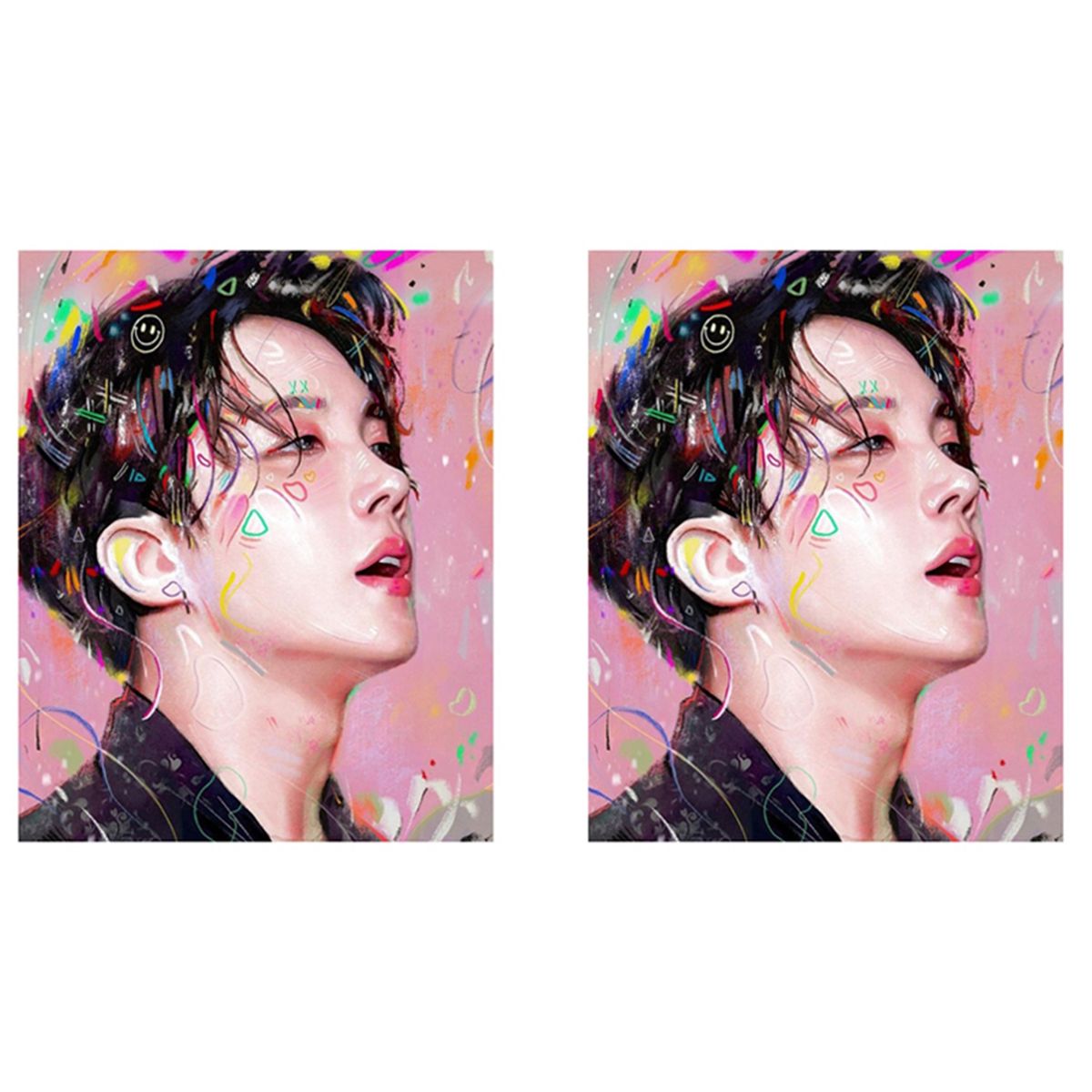 2x Bricolage Diamant Peinture Gar?Ons Art Portrait Strass Plein Rond Mur Photo 30x40 Cm J-Hope