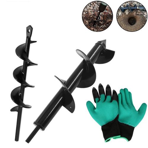 Mèche Jardin Tarière Ø80 Ø40 + Gants de Jardinage Forets de Jardin en Spirale Mèche Thermique Outil de Plantation pour Faire Trous Terre de Poteaux