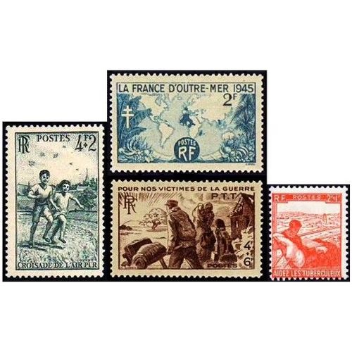 France 1945, Très Beaux Timbres Neuf** Luxe Yvert 736 Au Profit Des Tuberculeux, 737 Victimes De Guerre Des Ptt, 740 Croisade De L'Air Pur, 741 La France D'Outre-Mer. -